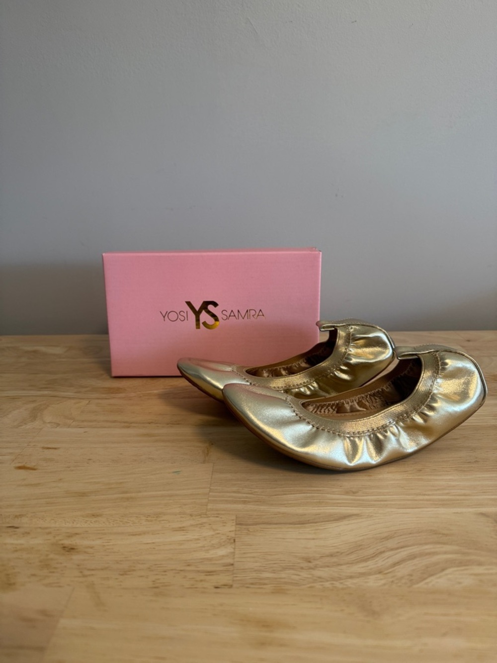 Yosi Samra Metallic Gold Kids Dress Ballet Flats